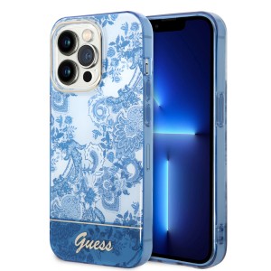Guess iPhone 14 Pro Hülle Case Cover Porcelain Collection Blau