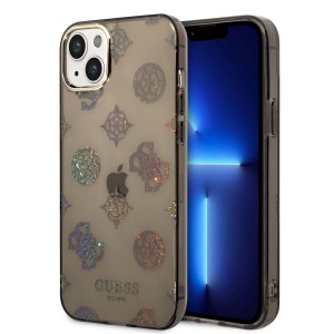 Guess iPhone 14 Plus Hülle Case Cover Peony Glitter Schwarz Transparent
