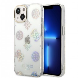 Guess iPhone 14 Case Cover Peony Glitter White Transparent