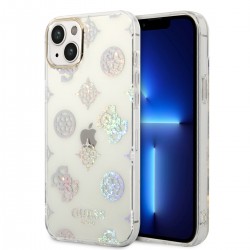 Guess iPhone 14 Plus Case Cover Peony Glitter White Transparent