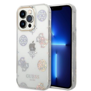 Guess iPhone 14 Pro Case Cover Peony Glitter White Transparent
