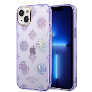 Guess iPhone 14 Plus Case Cover Peony Glitter Violet Purple