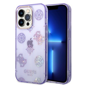 Guess iPhone 14 Pro Max Case Cover Peony Glitter Violet Purple