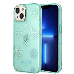 Guess iPhone 14 Hülle Case Cover Peony Glitter Grün Turquoise