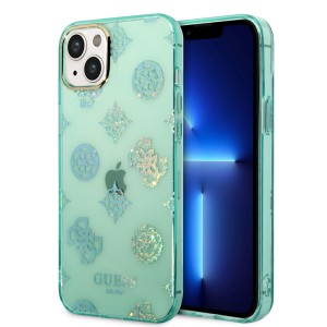 Guess iPhone 14 Plus Hülle Case Cover Peony Glitter Grün Turquoise