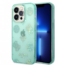 Guess iPhone 14 Pro Case Cover Peony Glitter Green Turquoise