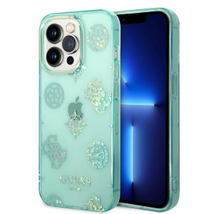 Guess iPhone 14 Pro Case Cover Peony Glitter Green Turquoise
