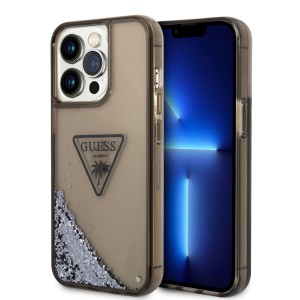 Guess iPhone 14 Pro Hülle Case Cover Glitter Palm Schwarz Transparent