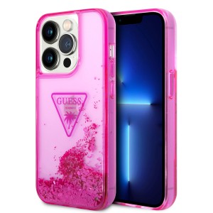 Guess iPhone 14 Pro Max Hülle Case Cover Glitter Palm Pink Fuchsia