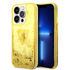 Guess iPhone 14 Pro Max Hülle Case Cover Glitter Palm Gold Gelb
