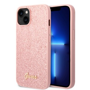Guess iPhone 14 Plus Hülle Case Cover Glitter Script Rosa