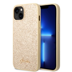 Guess iPhone 14 Hülle Case Cover Glitter Script Gold