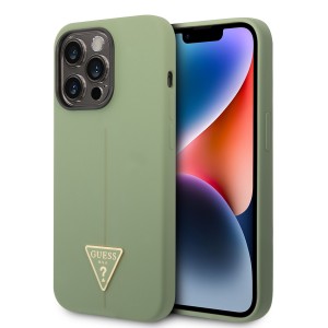 Guess iPhone 14 Pro Max Case Cover Triangle Silicone Green