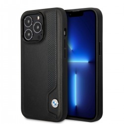 BMW iPhone 14 Pro Case Cover Perforated Blue Dots Black