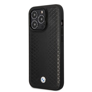 BMW iPhone 14 Pro Case Genuine Leather Cover Pattern Black