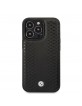 BMW iPhone 14 Pro Case Genuine Leather Cover Pattern Black