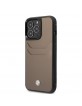 BMW iPhone 14 Pro Case Cover Real Leather Card Slot Brown