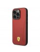 Ferrari iPhone 14 Pro Max Case MagSafe Genuine Leather Stamp Sides Red