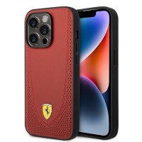 Ferrari iPhone 14 Pro Max Hülle Case MagSafe Echtleder Perforiert Rot