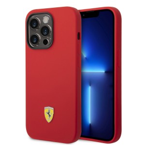 Ferrari iPhone 14 Pro Case Cover MagSafe Silicone Metal Logo Red
