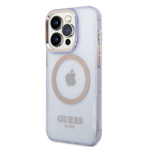 Guess iPhone 14 Pro MagSafe Gold Case Cover Translucent Purple