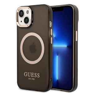 Guess iPhone 14 MagSafe Gold Hülle Case Cover Translucent Schwarz