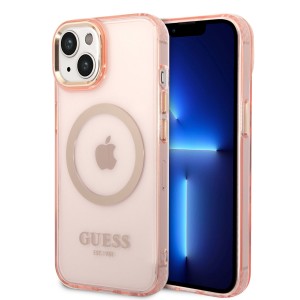 Guess iPhone 14 MagSafe Hülle Case Cover Translucent Rosa