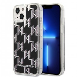 Karl Lagerfeld iPhone 14 Plus Case Liquid Glitter Monogram Black