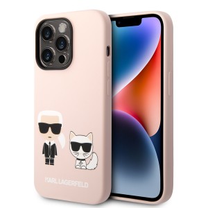 Karl Lagerfeld iPhone 14 Pro Max Hülle Case MagSafe Karl Choupette Silikon Rosa