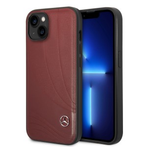 Mercedes iPhone 14 Plus Genuine Leather Case Cover Wave Red