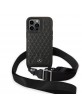 Mercedes iPhone 14 Pro Max Case Leather Stars Pattern Strap Black