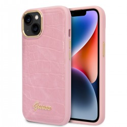 Guess iPhone 14 Plus Hülle Case Cover Croco Innenfutter Rosa Pink