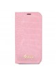 Guess iPhone 14 Book Case Cover Croco Vintage Logo Pink