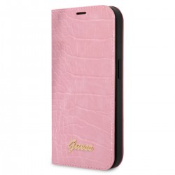 Guess iPhone 14 Pro Tasche Book Case Cover Croco Vintage Logo Rosa Pink