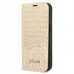 Guess iPhone 14 Book Case Cover Croco Vintage Logo Gold