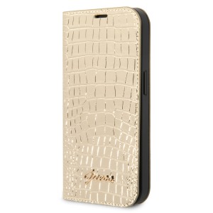 Guess iPhone 14 Tasche Book Case Cover Croco Vintage Logo Gold
