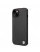 BMW iPhone 14 Plus Case Real Leather Logo Signature Imprint Black