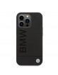 BMW iPhone 14 Pro Case Real Leather Logo Signature Imprint Black