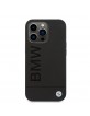 BMW iPhone 14 Pro Max Case Real Leather Logo Signature Imprint Black