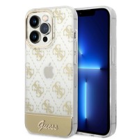 Guess iPhone 14 Pro Max Case Cover 4G Pattern Script Gold