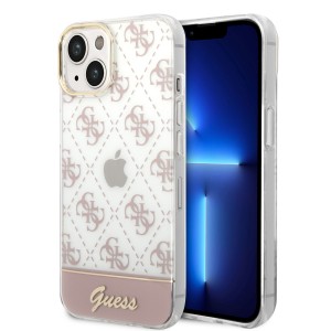 Guess iPhone 14 Hülle Case Cover 4G Pattern Script Rosa