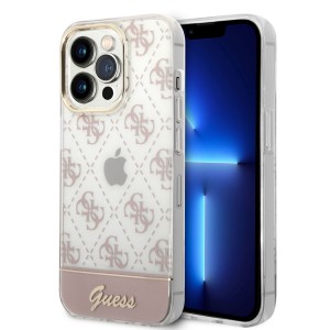 Guess iPhone 14 Pro Case Cover 4G Pattern Script Pink