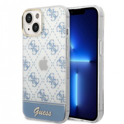Guess iPhone 14 Hülle Case Cover 4G Pattern Script Blau