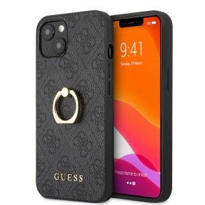 Guess iPhone 14 Hülle Case Cover 4G Ring Halter Grau