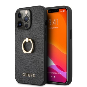 Guess iPhone 14 Pro Hülle Case Cover 4G Ring Halter Grau