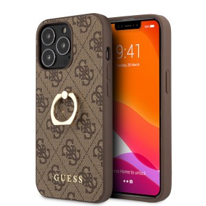 Guess iPhone 14 Pro Hülle Case Cover 4G Ring Halter Braun