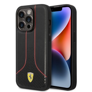 Ferrari iPhone 14 Pro Case Cover Perforated 296P Black