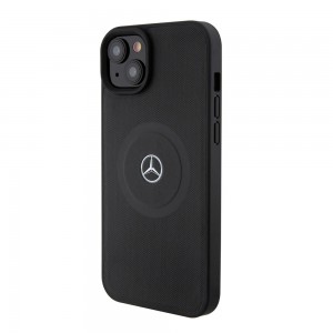 Mercedes iPhone 15 14 13 Case Genuine Leather MagSafe Crossed Black