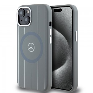 Mercedes iPhone 15 14 13 Case MagSafe Silicone Stripes Gray