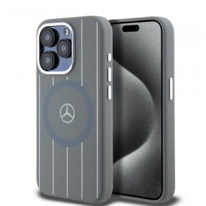 Mercedes iPhone 15 Pro Case MagSafe Silicone Stripes Gray